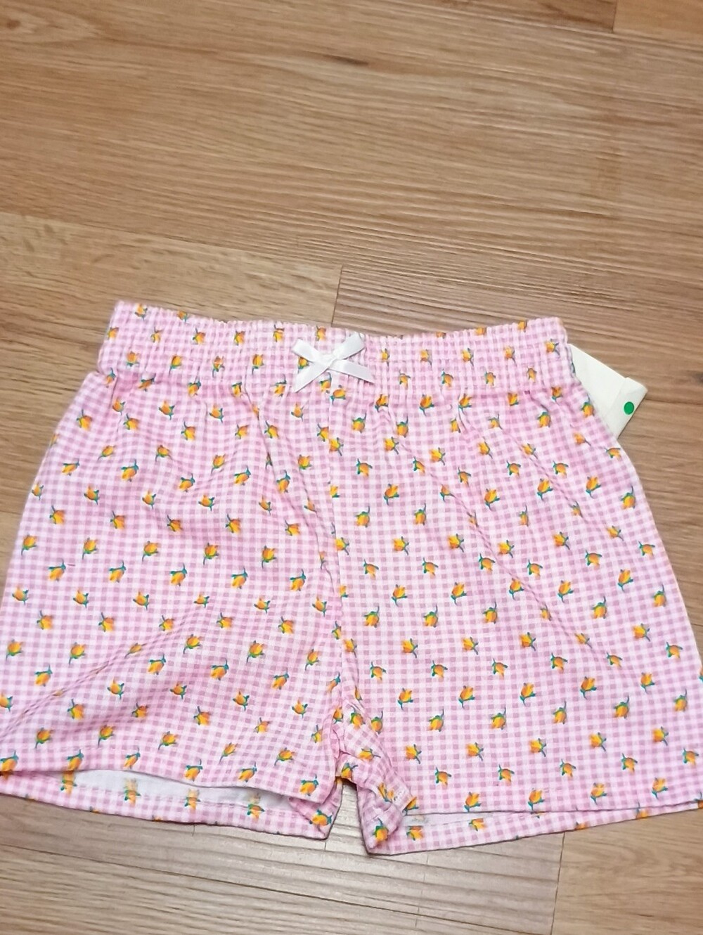 Tot Friends Vintage Pink Gingham Kids Shorts with Orange Floral Print 90s